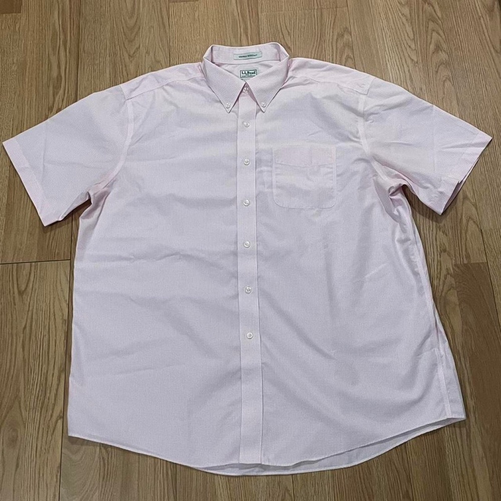 LL Bean Mens XL Short Sleeve Button Down Shirt Pink Check Gingham Preppy